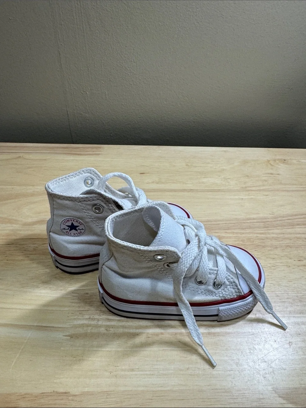 Chuck Taylors White High-Top Kids Sneakers with Red Stripe